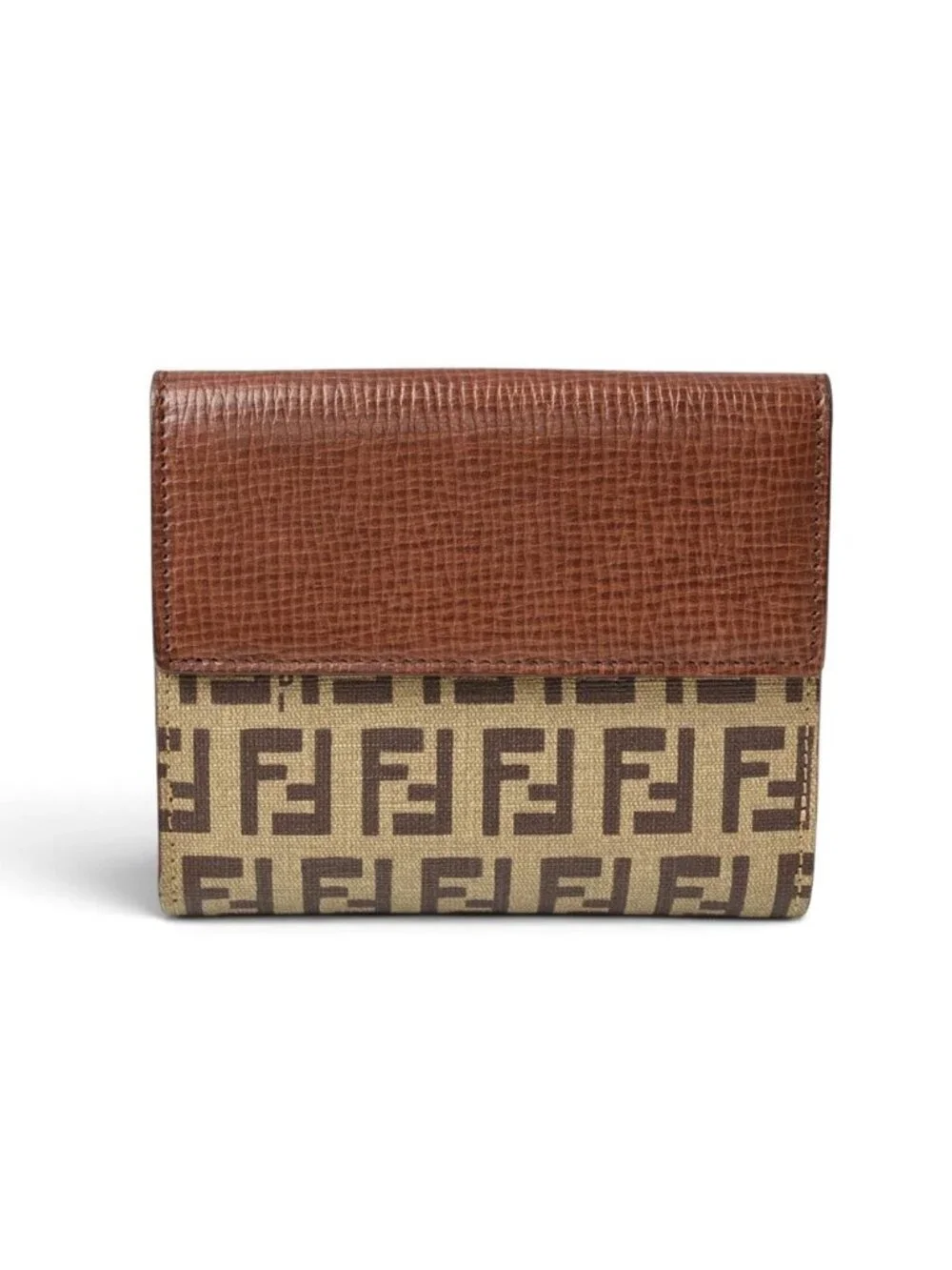 Fendi Wallet Bifold Fold Zucca Pattern Beige Brown